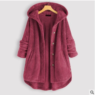 Women's Fashion Temperament Pure Color Hooded Double-sided Velvet Sweatshirt Coat American Varieties