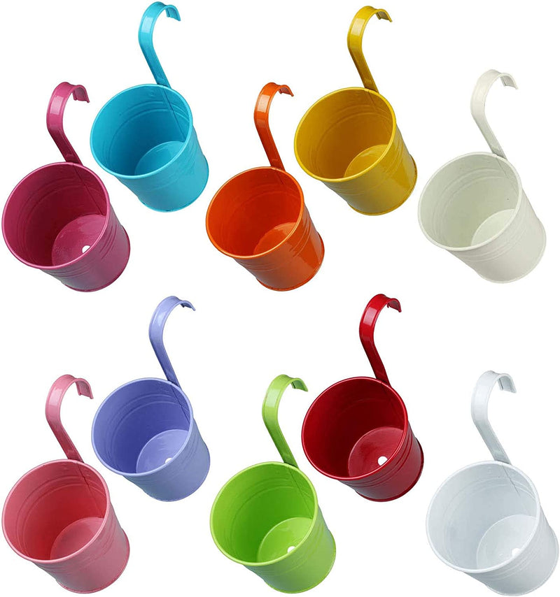 10pcs Colorful Hanging Planter Pots, Metal Hanging Flower Pots With Drainage Hole American Varieties