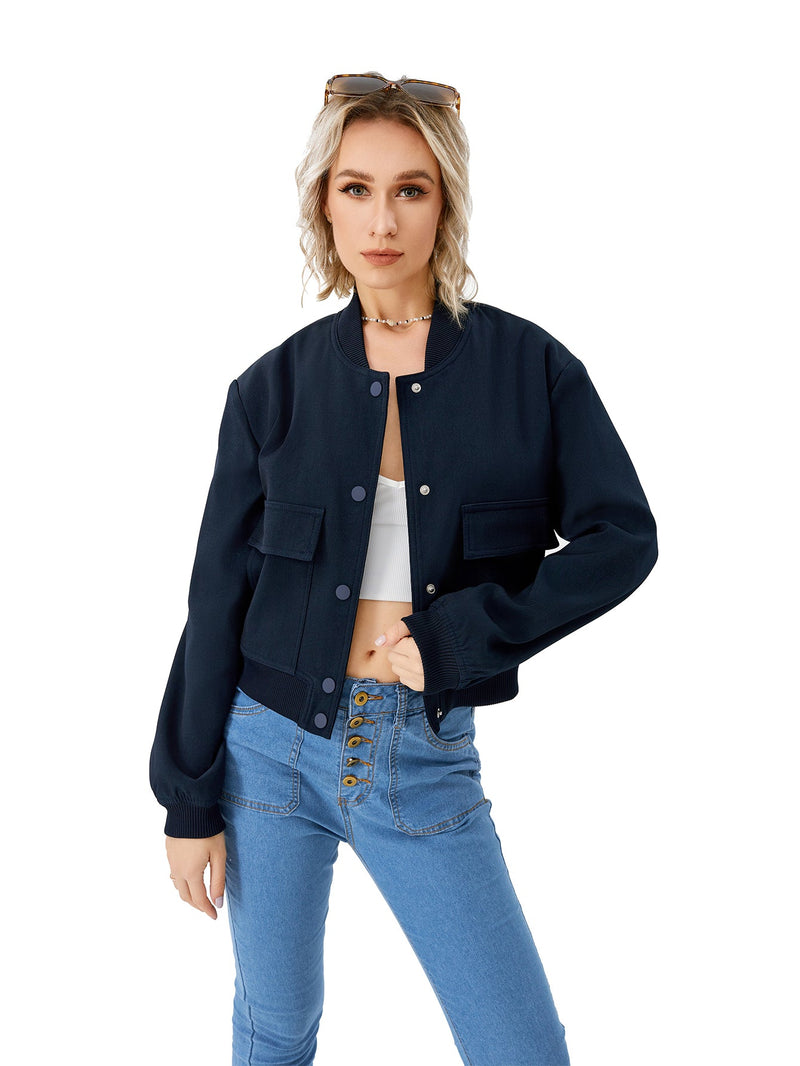 Women's Lightweight Cropped Bomber Jacket Casual Long Sleeve Varsity Jacket With Pocket Fashion Y2k Jacket Streetwear American Varieties