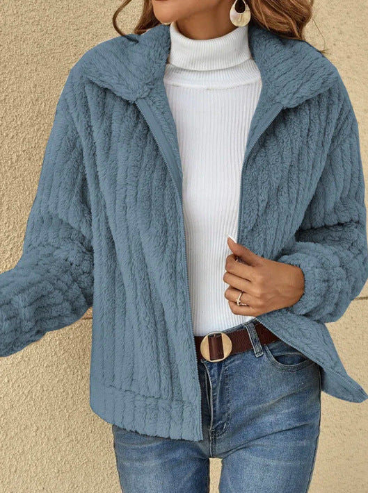 Women's Fleece Lapel Cropped Jacket American Varieties