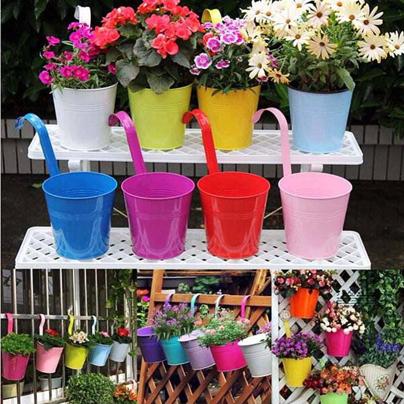 10pcs Colorful Hanging Planter Pots, Metal Hanging Flower Pots With Drainage Hole American Varieties