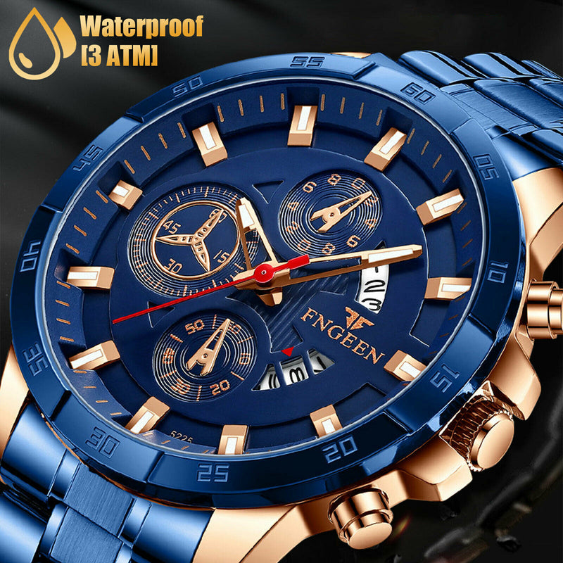 Men's Watch Stainless Steel Quartz Classic Business Wristwatch For Men - Blue Mostore.com