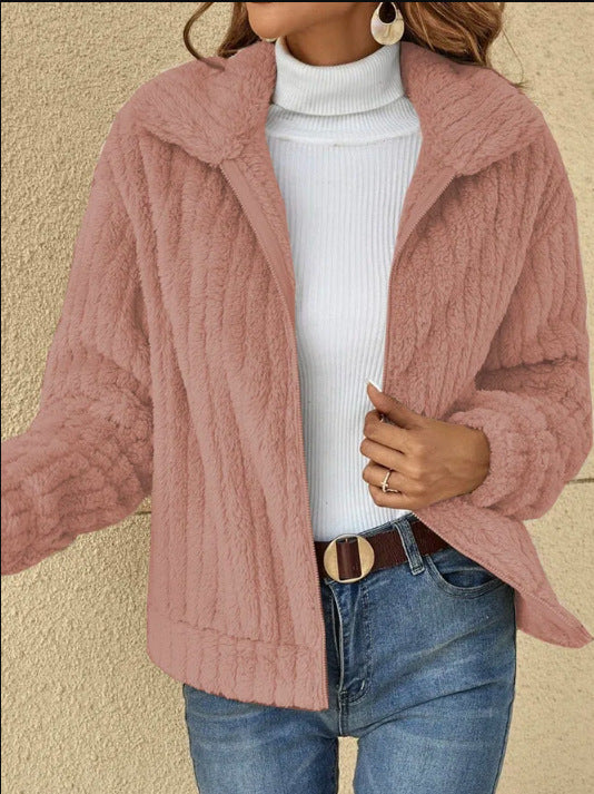 Women's Fleece Lapel Cropped Jacket American Varieties