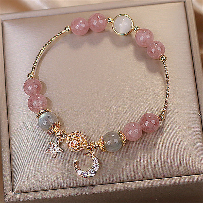 Natural Stone Star And Moon Strawberry Crystal Bracelet Women Mostore.com