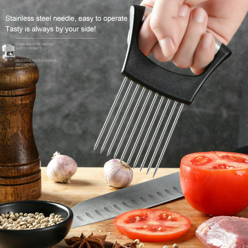 Food Slice Assistant - Stainless Steel Onion Holder Slicer Tomato Cutter NonSlip Mostore.com