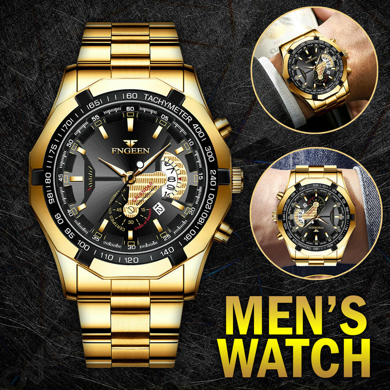 Waterproof Gold Men's Watch Classic Stainless Steel Quartz Wristwatch For MEN Mostore.com