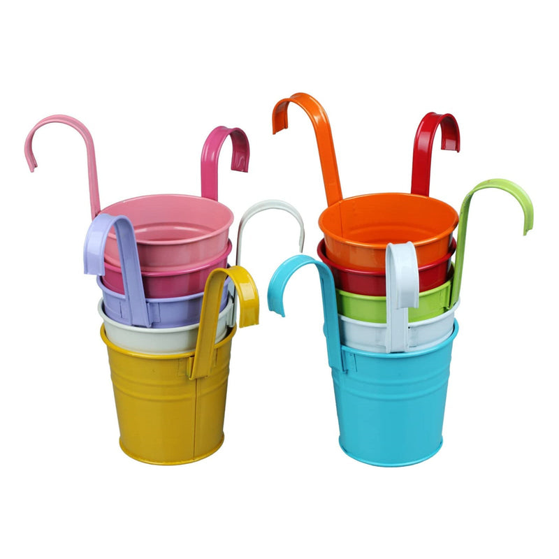 10pcs Colorful Hanging Planter Pots, Metal Hanging Flower Pots With Drainage Hole American Varieties