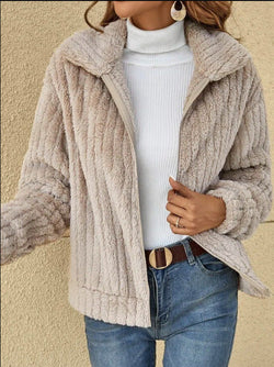 Women's Fleece Lapel Cropped Jacket American Varieties