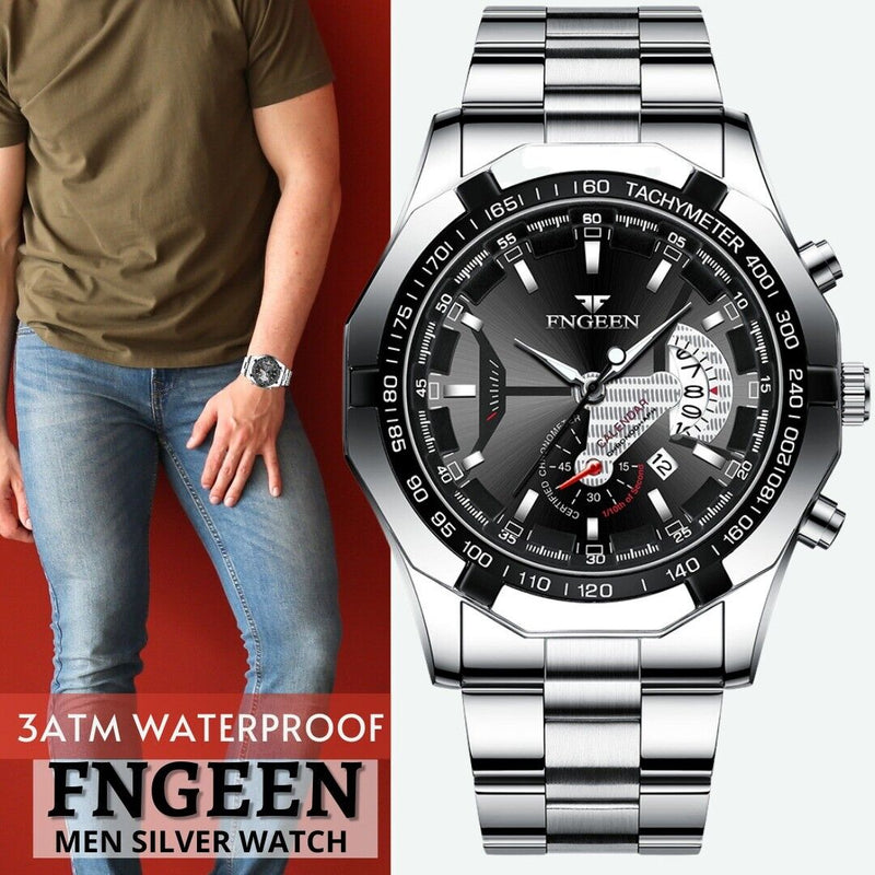 Classic Silver Watch For Men Quartz Analog Wristwatch Stainless Steel Business Mostore.com