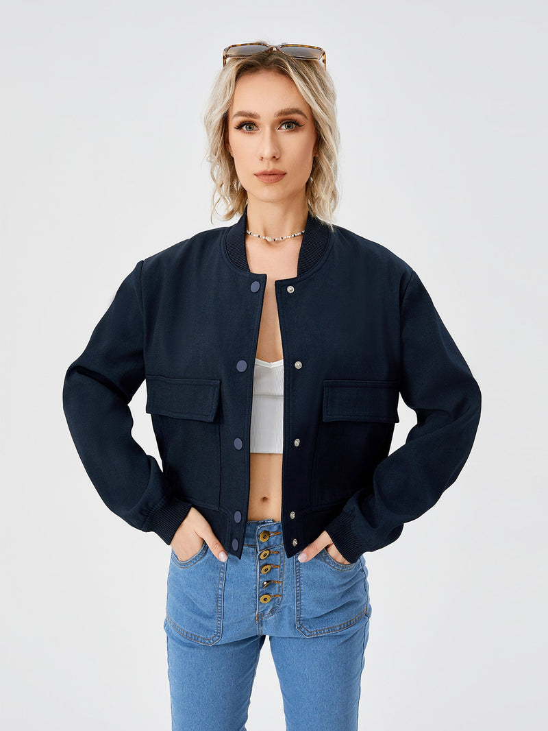Women's Lightweight Cropped Bomber Jacket Casual Long Sleeve Varsity Jacket With Pocket Fashion Y2k Jacket Streetwear American Varieties