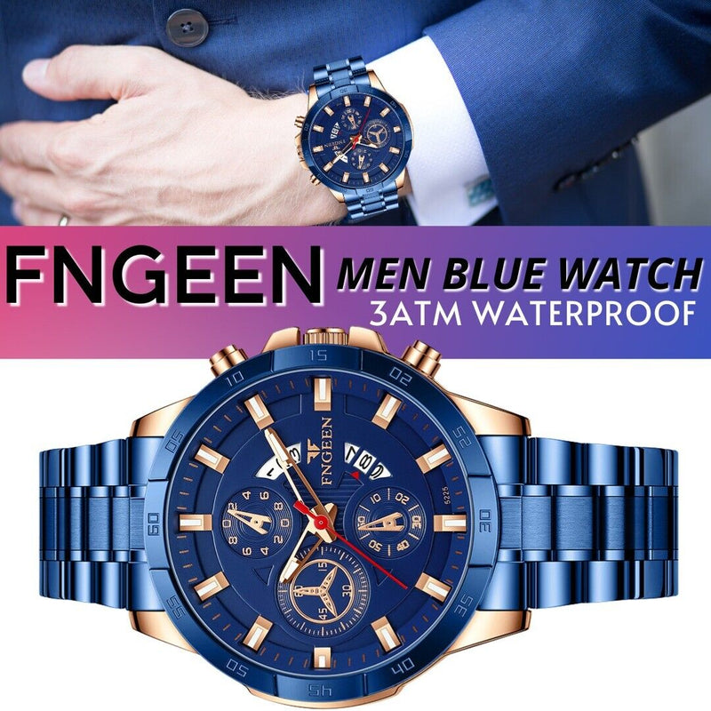 Men's Watch Stainless Steel Quartz Classic Business Wristwatch For Men - Blue Mostore.com