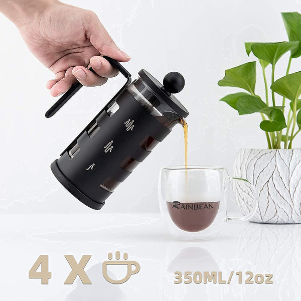 Stainless Steel Cafetiere 8 Cup, RAINBEAN French Press Coffee Maker Easy Cleaning Cafeteria, Double Walled Heat Resistant Borosilicate Glass Coffee Caffettiera, 1000ml /34 oz, Black, Amazon Banned Mostore.com