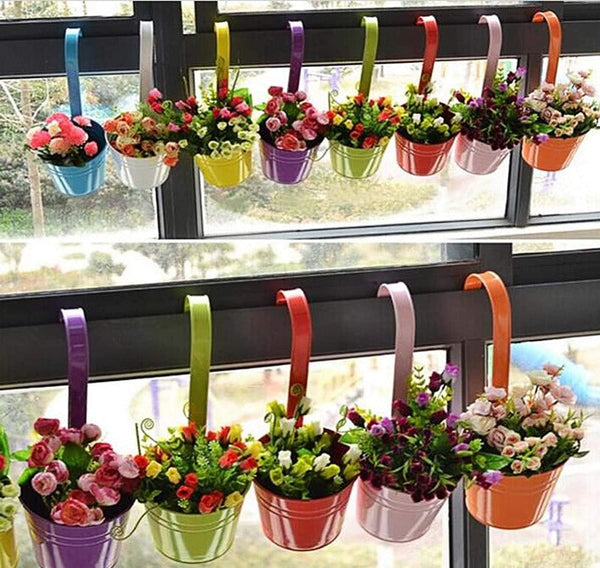 10pcs Colorful Hanging Planter Pots, Metal Hanging Flower Pots With Drainage Hole American Varieties