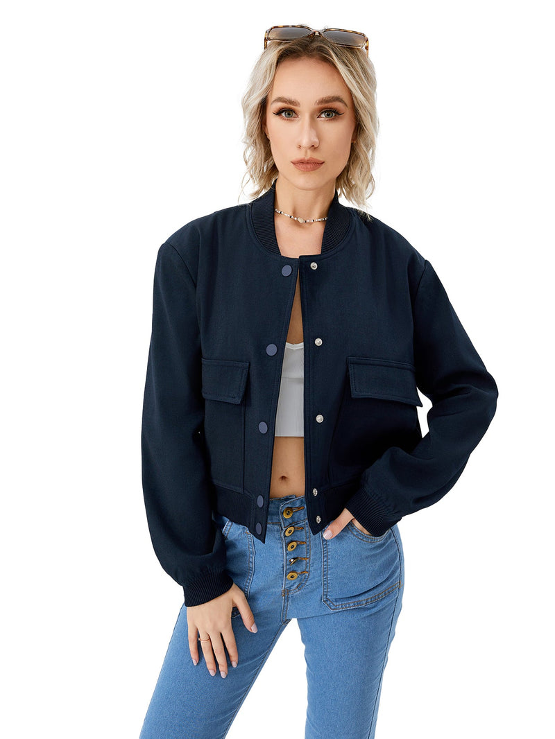 Women's Lightweight Cropped Bomber Jacket Casual Long Sleeve Varsity Jacket With Pocket Fashion Y2k Jacket Streetwear American Varieties