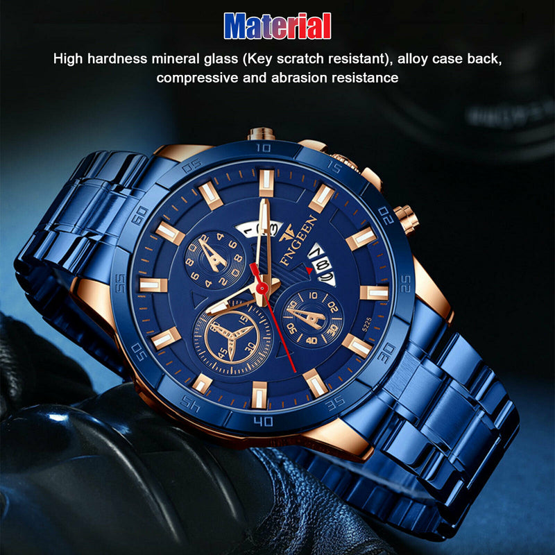 Men's Watch Stainless Steel Quartz Classic Business Wristwatch For Men - Blue Mostore.com